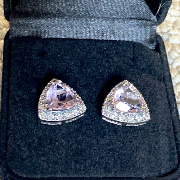 VJ CHINA Sterling Silver Lavender and Clear Stones Earrings 925 - Picture 13 of 14